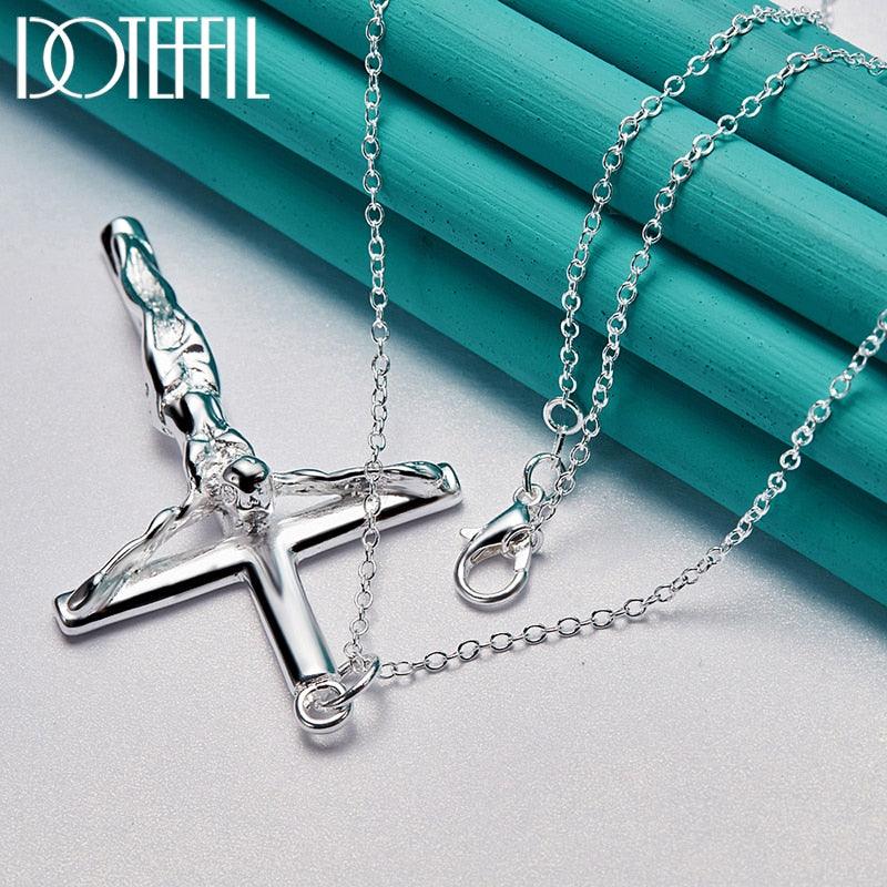 Remarkable 925 Sterling Silver Jesus Cross Pendant Necklace - Unisex Charming Wedding Religious Jewellery - The Jewellery Supermarket