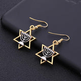 NEW Star Of David Candlestick Menorah Dangle Hanukkah Religious Earrings for Women - The Jewellery Supermarket