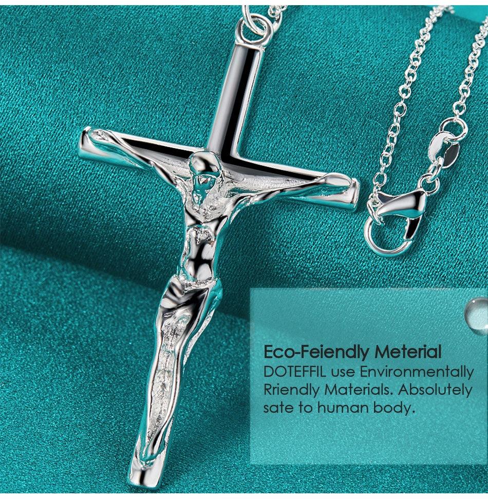 Remarkable 925 Sterling Silver Jesus Cross Pendant Necklace - Unisex Charming Wedding Religious Jewellery - The Jewellery Supermarket