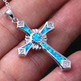 Fashion Necklace Charm White/Green/Blue Imitation Fire Opal Cross Unisex Pendants Necklaces - 
 Religious Jewellery