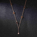 Trendy Rose Gold Color Stainless Steel AAA+ Cubic Zirconia Round Circle Tassel Necklace