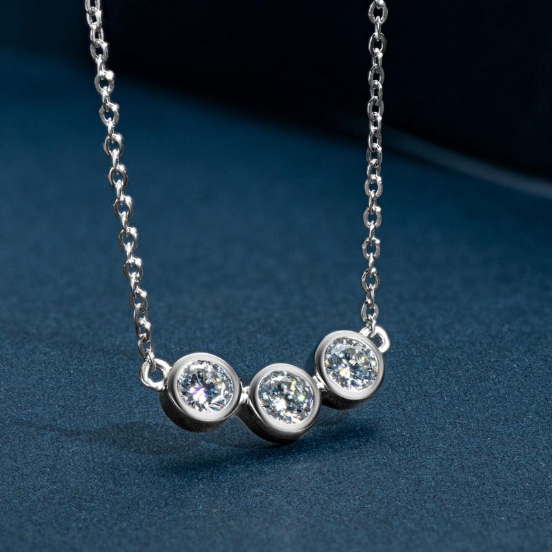 Luxury 3 Stone Round Cut 4mm High Quality Moissanite Diamonds Bezel Setting Necklace - Fine Jewellery - The Jewellery Supermarket