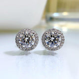 ♥︎ High Quality Moissanite Diamonds ♥︎ Platinum Plating Sterling Silver Diamond Halo Stud Earrings for Women - The Jewellery Supermarket