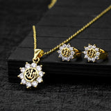 NEW Flower Design Rhinestone Ear Loop Islamic Luxury Necklace Set in Shining Zircon Pendant Earrings
