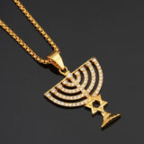 NEW Israel Menorah Happy Hanukkah Golden Stainless Steel Star Of David Pendant