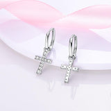 Sparkling Silver Color Zircon Crystals Christian Cross Prayer Hoop Earrings For Women - Fashion Jewellery - The Jewellery Supermarket