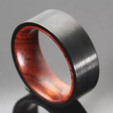 New Black Matte Flat Brushed Red Sandalwood Inner Set Fashion High Quality Tungsten Ring - The Jewellery Supermarket