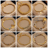 316L Stainless Steel Gold Colour Heart Butterfly Thick Bracelet For Women - High Quality Charming Jewellery