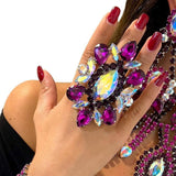 NEW ARRIVAL 2023 - Luxury Purple Exaggerate Decoration Large Crystal Rhinestone Open Ring