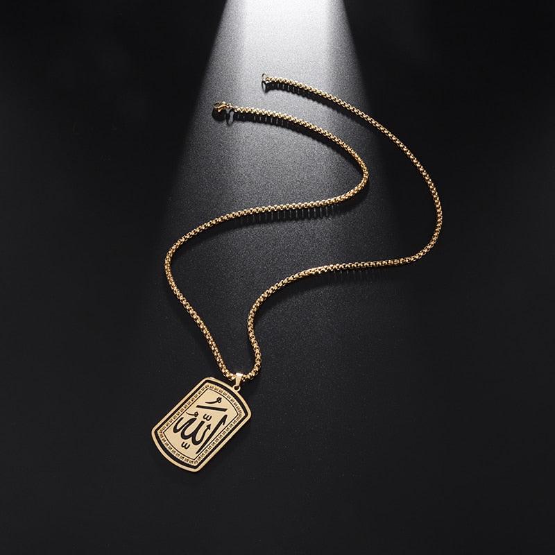NEW Exquisite Rectangular Stainless Steel Islamic Allah Symbol Pendant Necklace for Men and Women - The Jewellery Supermarket