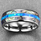 Popular Blue Opal Inlaid Natural Shells Tungsten Carbide Silver Color Rings - The Jewellery Supermarket