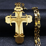 Glorious Stainless Steel Gold Colour Christ God Chain Big Cross Necklace - Christian Jewellery