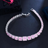 APPEALING AAA+ Zircon Diamonds Classic Tennis Bracelet -  Silver Plated Elegant Square Pink Bracelets for Women