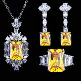 New Luxury Yellow Color AAA Cubic Zirconia Crystals Rectangle Jewellery Sets for Women - Quality Jewellery 