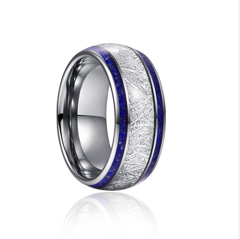 NEW Imitation Meteorite Lapis Lazuli Tungsten Carbide Men's Ring -  High Quality Tungsten Rings - The Jewellery Supermarket