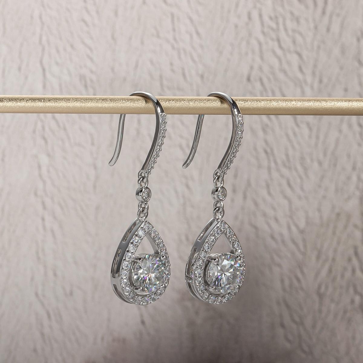 Exquisite 1 Carat Teardrop D Color ♥︎ High Quality Moissanite Diamonds ♥︎ Drop Hook Earrings - Fine Jewellery - The Jewellery Supermarket