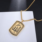 NEW Exquisite Rectangular Stainless Steel Islamic Allah Symbol Pendant Necklace for Men and Women - The Jewellery Supermarket