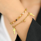 NEW Stainless Steel Bracelets Cross Beads Layer Chain Creative Pendant Bracelet For Women