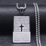 Christian Cross Bible Verse Prayer Necklace - Stainless Steel Portuguese Religious Necklaces - The Jewellery Supermarket