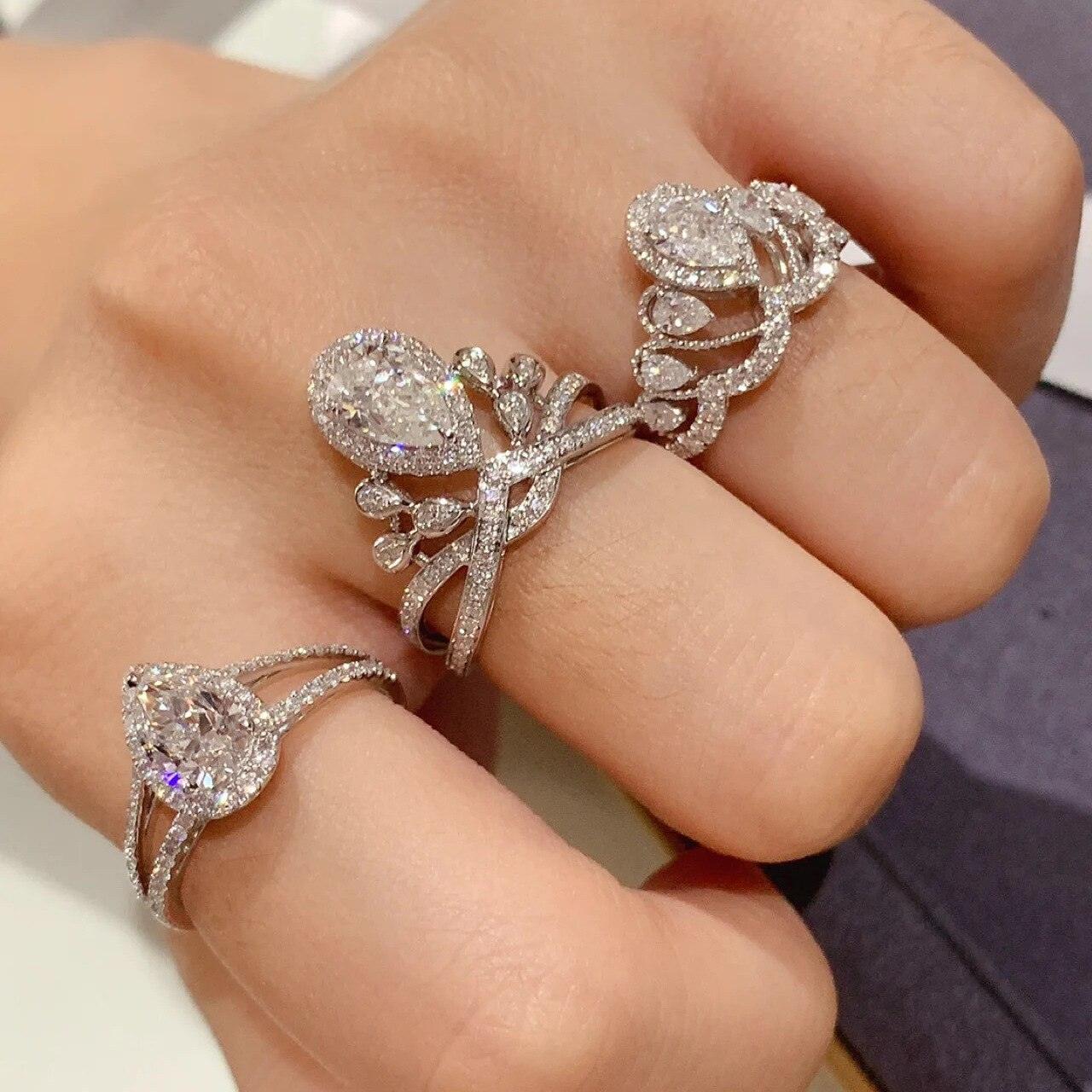 VINTAGE FASHION RINGS Stylish Premium AAA+ Zircon Droplet Geometry Engagement Luxury Rings - The Jewellery Supermarket