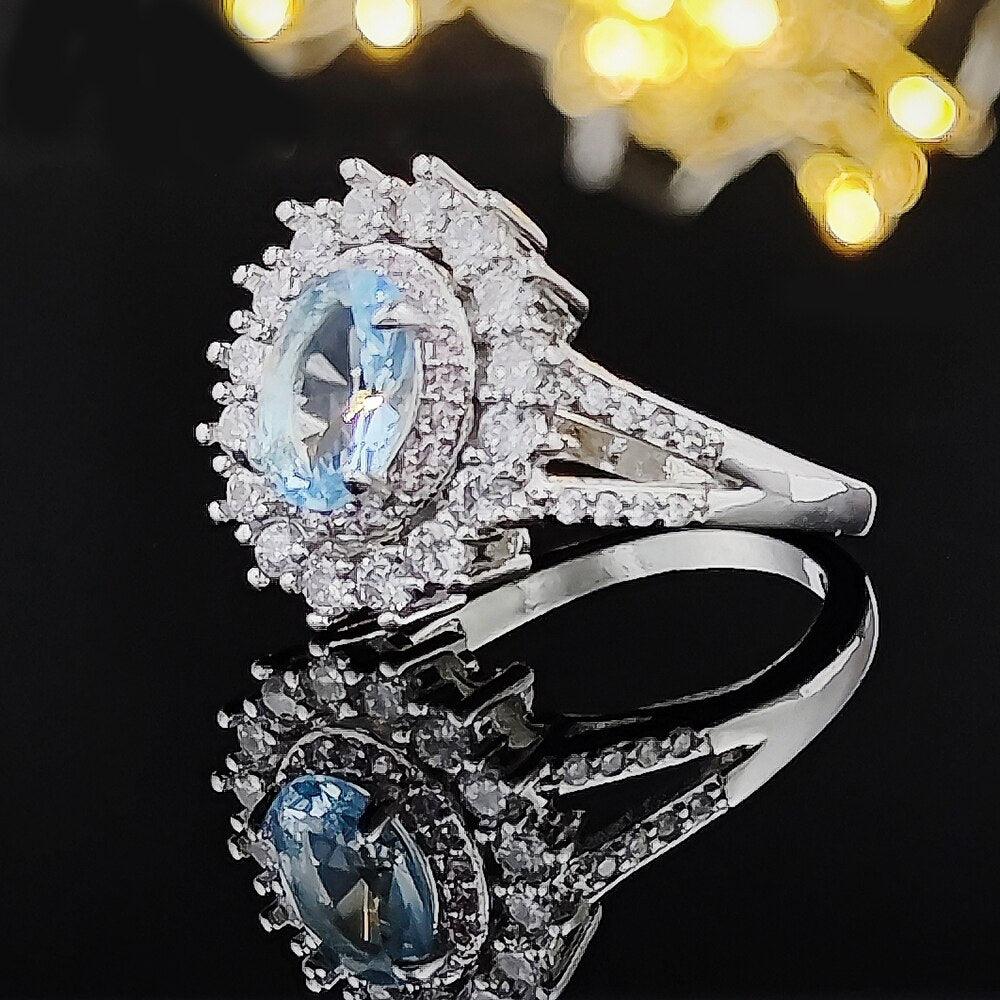 New Arrival Designer Pink Blue Oval Cut AAA+ Quality CZ Diamonds Engagement Ring - The Jewellery Supermarket