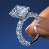 New Luxury Princess Cut Silver Color AAA+ CZ Diamonds Designer Engagement Ring