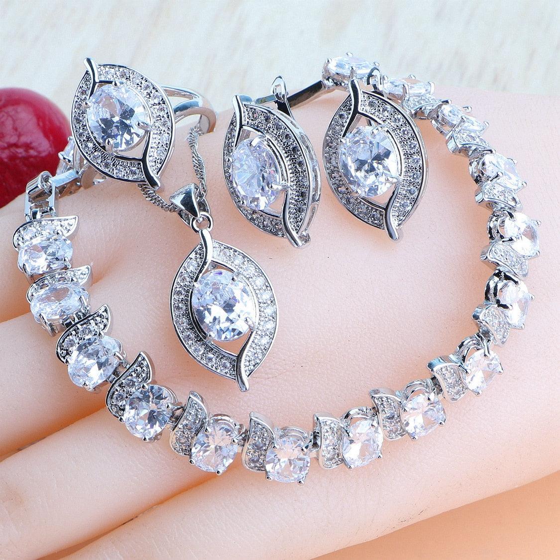NEW ARRIVAL AAA Zircon Crystals Silver Earrings Charms Bracelets For Women Fashion Wedding Jewellery Sets - The Jewellery Supermarket