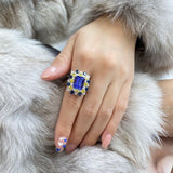 Graceful Luxury Silver Color Popular Retro Square Lab Sapphire Ring - The Jewellery Supermarket