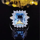 New Arrival Luxury Blue Color Rectangle Cut AAA+ Quality CZ Diamonds Engagement Ring