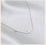 Stainless Steel Sideways Cross Necklace for Women, Adjustable AAA CZ Crystals Chain Necklace Pendant - Christian Jewellery - The Jewellery Supermarket