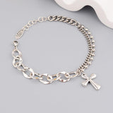 Silver Color Double Cross Pendant Splice Chain Bracelet For Women - Trendy Christian Jewellery