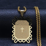 Bible Verse Projection Cross Necklace Stainless Steel Spanish Lord's Prayer Religious Chain Necklaces - The Jewellery Supermarket
