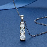 Excellent 0.6ct Total 3  stone High Quality Moissanite Diamonds Sparkling Necklace - 14K WGP Fine Jewellery