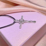 NEW ARRIVAL Lovely Silver Colour White AAA+ Cubic Zirconia Diamonds Cross Pendant Necklace - The Jewellery Supermarket