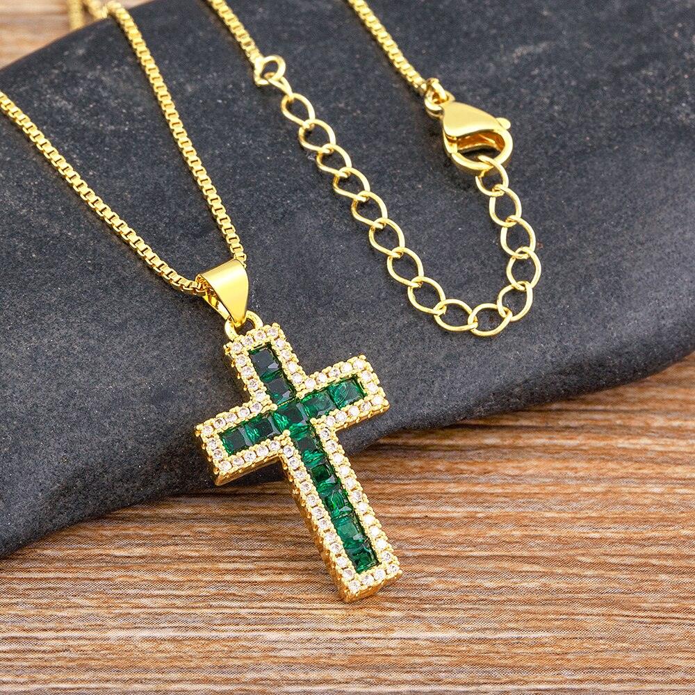 Fashion Long Chain Exquisite Multicolors Cross Pendant AAA Zircon Crystals Necklaces - Religious Jewellery - The Jewellery Supermarket