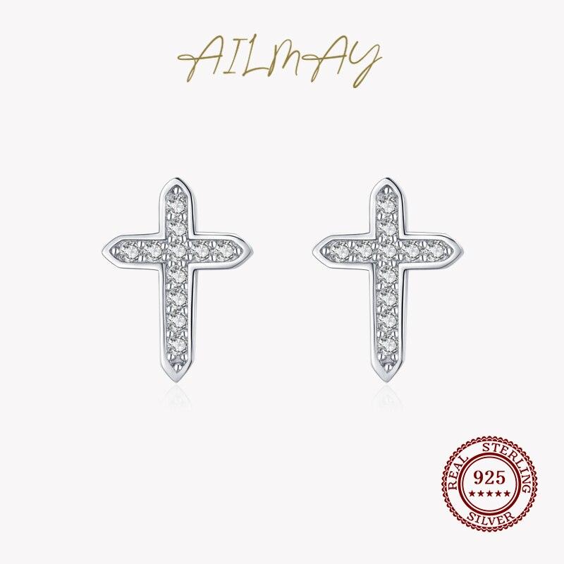 Popular Cross Dazzling Silver AAA+ Zircon Stud Fashion Classic Earrings - Fine Christian Jewellery - The Jewellery Supermarket