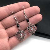 Gothic Punk Style Hollow Heart Cross Pendant Earrings - Religious Dark Art Goth Jewellery Earrings for Women