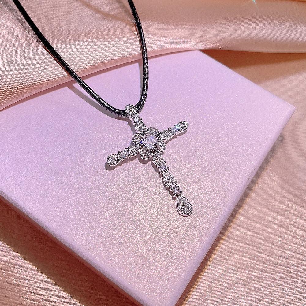 NEW ARRIVAL Lovely Silver Colour White AAA+ Cubic Zirconia Diamonds Cross Pendant Necklace - The Jewellery Supermarket
