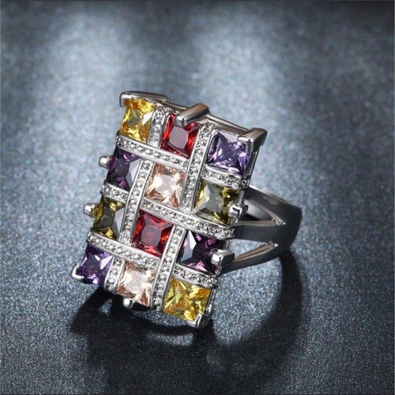 NEW VINTAGE RINGS Square Multi Colour Crystal Geometric Big Rings - The Jewellery Supermarket