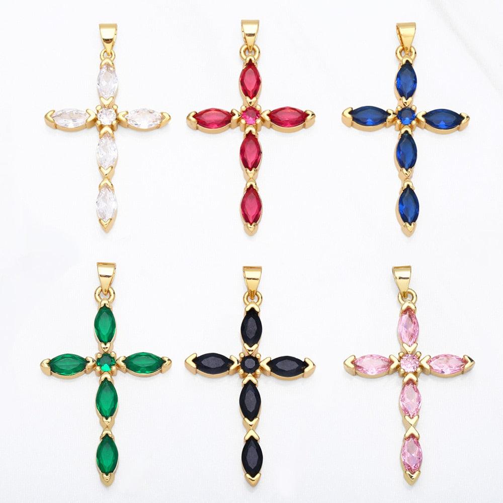 Cute Gold Plated AAA Cubic Zironia Crystals Big Crucifix Multicolor Cross Pendants - Christian Jewellery - The Jewellery Supermarket