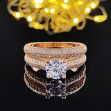 New Design Rose Gold Silver Color Round Cut AAA+ Quality Luxury Wedding Ring Set