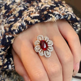 New Bright Luxurious Floral Red White AAA+ Quality Zircon Diamonds Fashion Ring - The Jewellery Supermarket