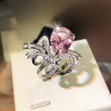 New Fashion Pink Bow Design AAA+ Quality CZ Diamonds Luxury Ring