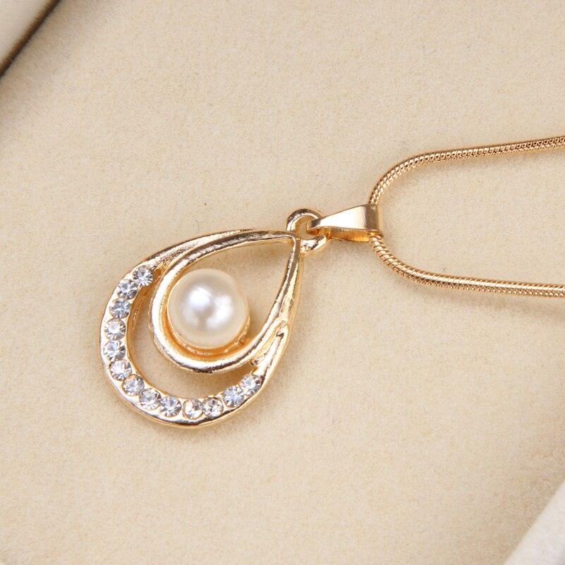 Simulated Pearl Water Drop Earrings Pendant Necklace Set in Gold Color Crystal Jewellery Set , Elegant Jewellery - The Jewellery Supermarket