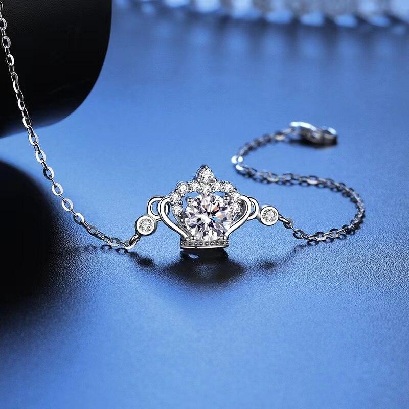 Super 1ct D Color VVS Round Cut 14K WGP High Quality Moissanite Diamonds Crown Fine Jewellery Charm Bracelets - The Jewellery Supermarket