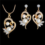 Simulated Pearl Water Drop Earrings Pendant Necklace Set in Gold Color Crystal Jewellery Set , Elegant Jewellery - The Jewellery Supermarket
