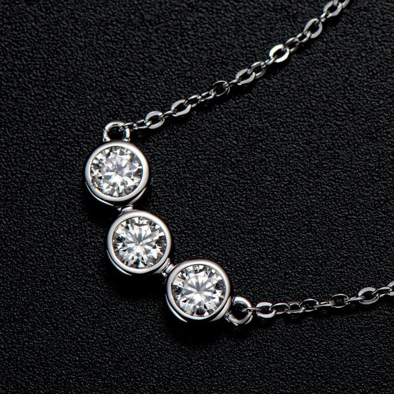 Luxury 3 Stone Round Cut 4mm High Quality Moissanite Diamonds Bezel Setting Necklace - Fine Jewellery - The Jewellery Supermarket