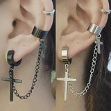 Integrated Clip Cross Tassel Earrings - Metal Chain Unisex Metal Chain Unisex Earrings
