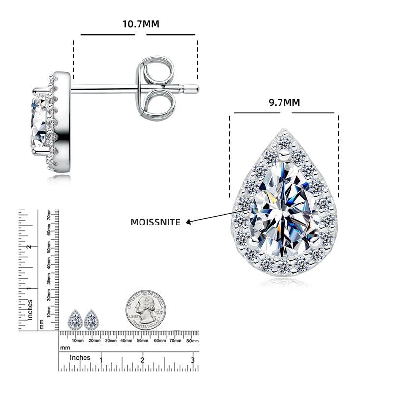 Handmade 1.0cttw Pear Cut ♥︎ High Quality Moissanite Diamonds ♥︎ Halo Stud Earrings for Women - The Jewellery Supermarket