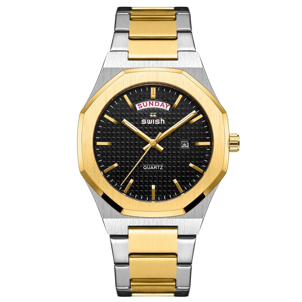 NEW ARRIVAL - Golden Stainless Steel Octagonal Design Quartz Luxury Wristwatches for Men - The Jewellery Supermarket